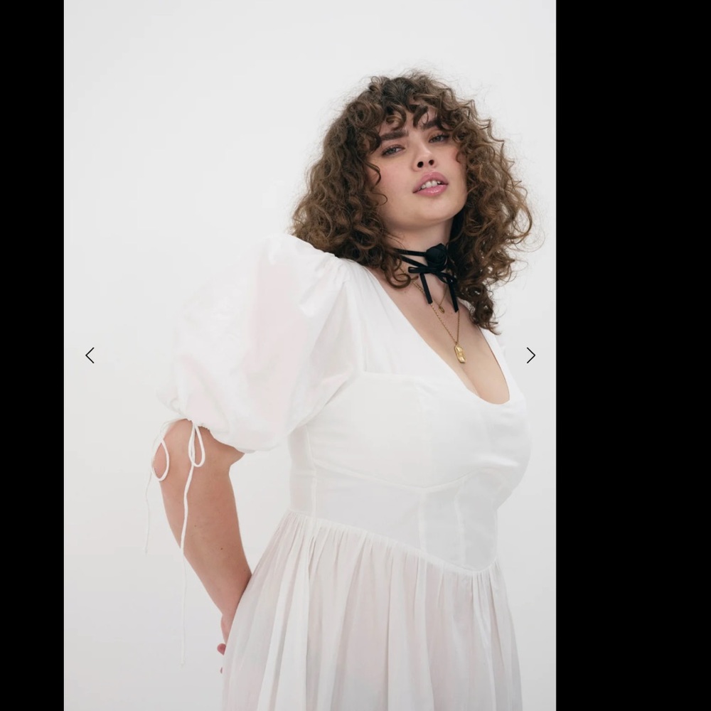 NWOT Classic Puff-Sleeve Midi Dress in White - Picture 4 of 8